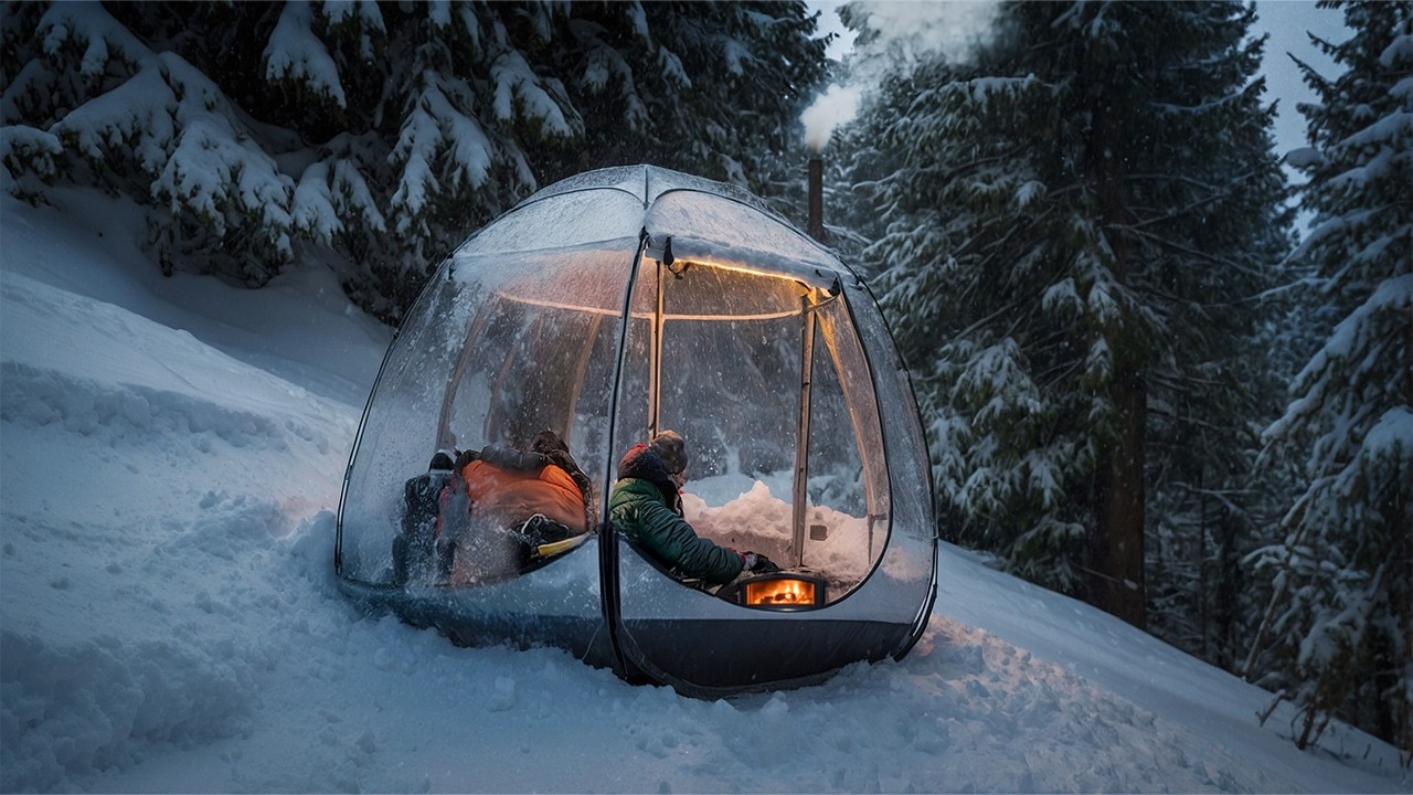 Transparent Hot Tent Camping in Deep Snow | Solo Bushcraft img