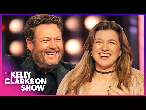 Kelly Clarkson & Blake Shelton Try To Keep It Professional During Hilarious Interview img